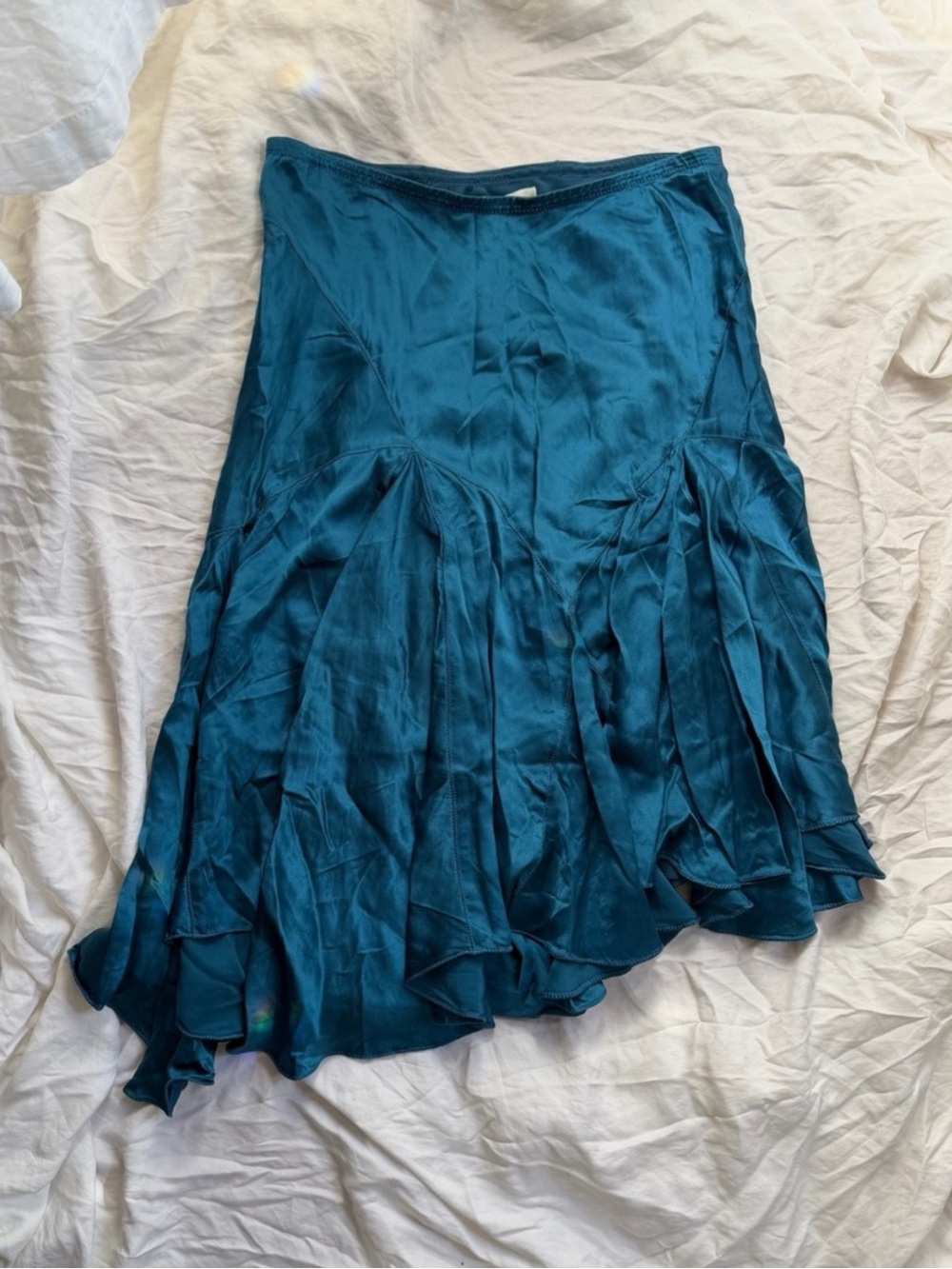 🩵Vintage // Silk Asymmetrical Ruffle Midi Skirt🩵